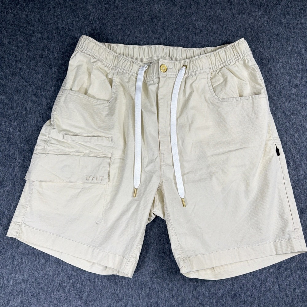 BYLT Weekender Shorts Mens M Ivory Cargo Cotton Blend Casual Elastic Waist